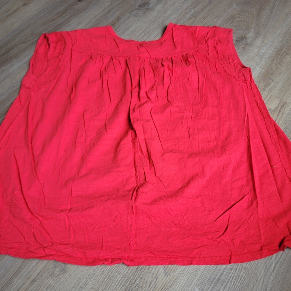 Women Tunic Top XL Red Slub Knit Sleeveless Boho Casual Button Front Flowy